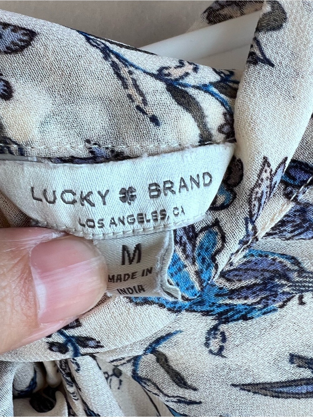 Lucky Brand Sheer Floral Peasant Blouse Size M Boho Casual Lightweight - Picture 3 of 4
